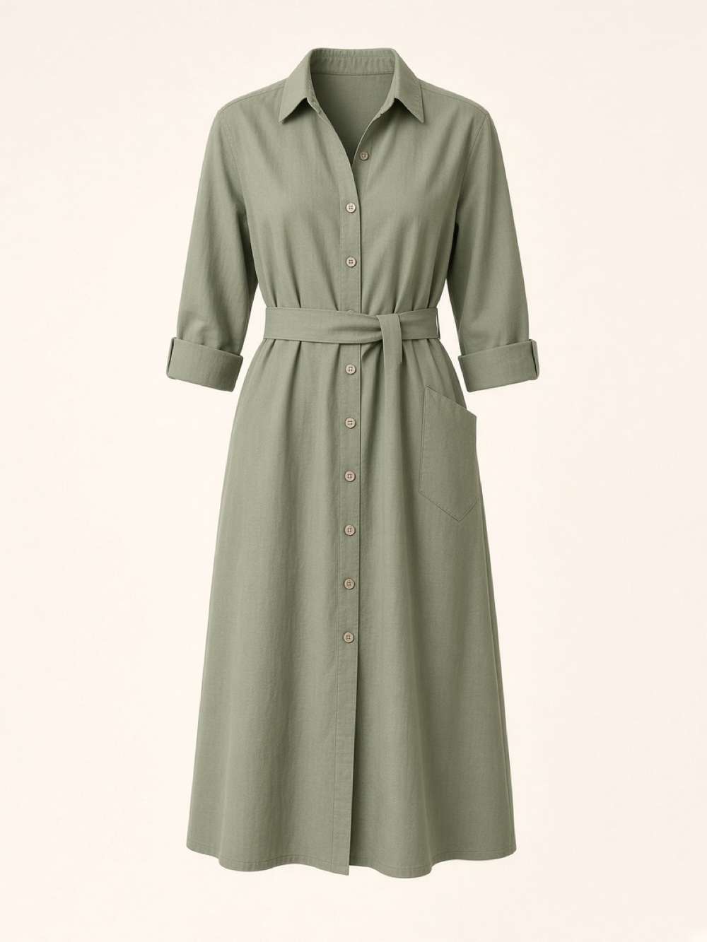 Sage Cotton Shirt Dress
